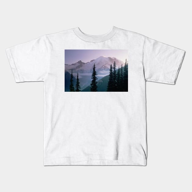 Mt Rainier As Seen At Sunrise Mt Rainier National Park Kids T-Shirt by RhysDawson